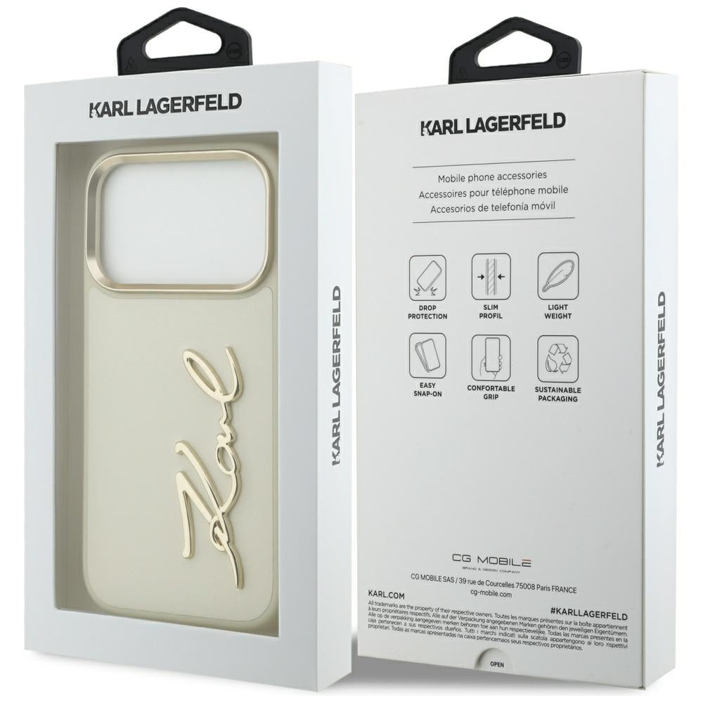 Husa pentru Apple iPhone 17 Pro Max, Karl Lagerfeld, Script Logo, Bej