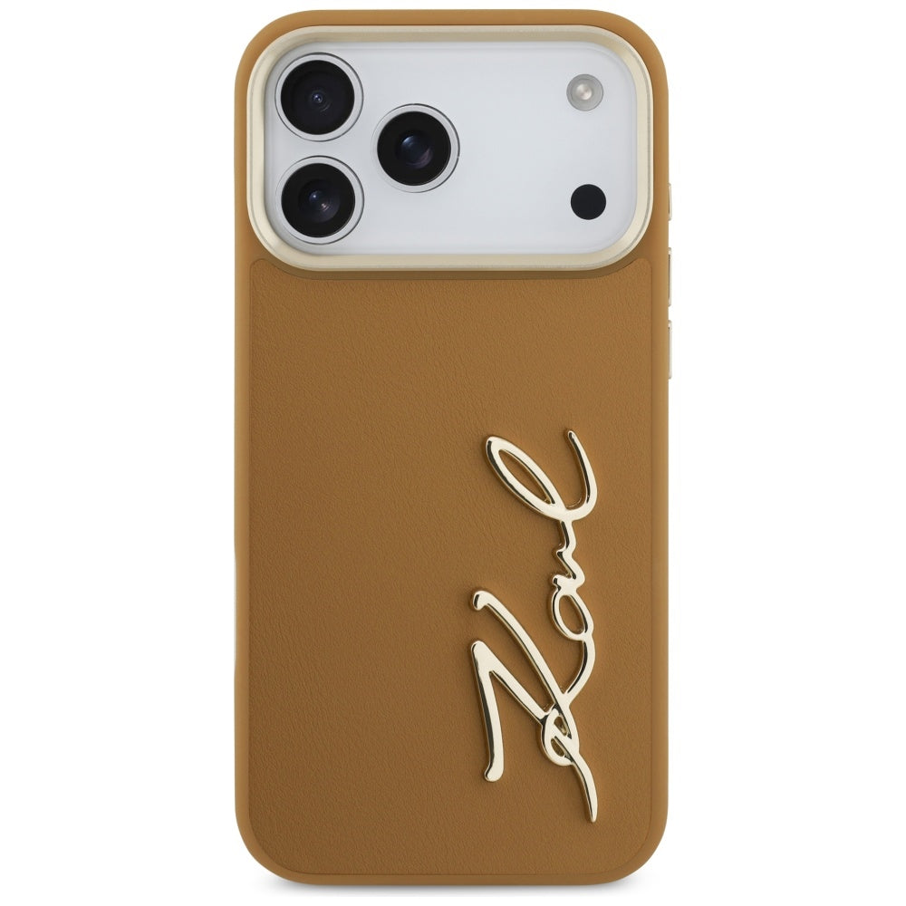 Husa pentru Apple iPhone 17 Pro Max, Karl Lagerfeld, Script Logo, Maro