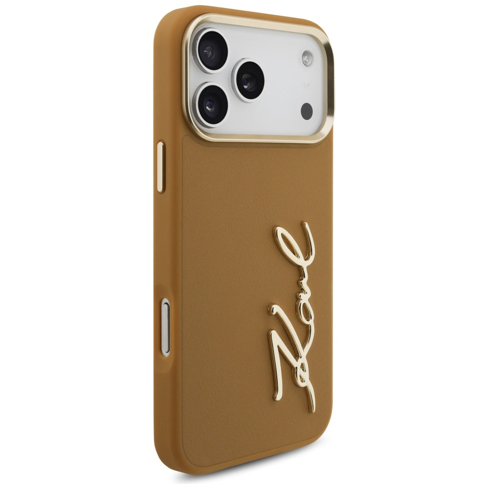 Husa pentru Apple iPhone 17 Pro Max, Karl Lagerfeld, Script Logo, Maro