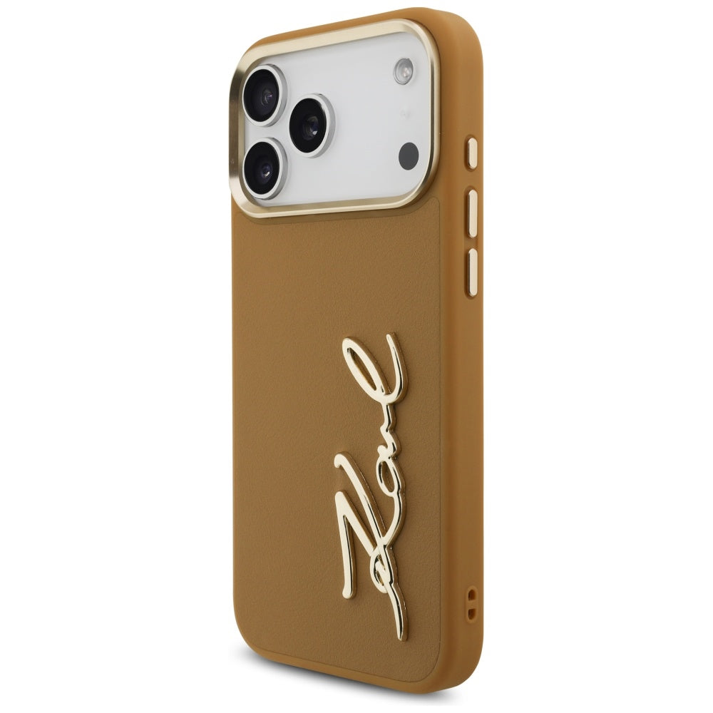 Husa pentru Apple iPhone 17 Pro Max, Karl Lagerfeld, Script Logo, Maro