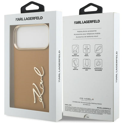 Husa pentru Apple iPhone 17 Pro Max, Karl Lagerfeld, Script Logo, Maro