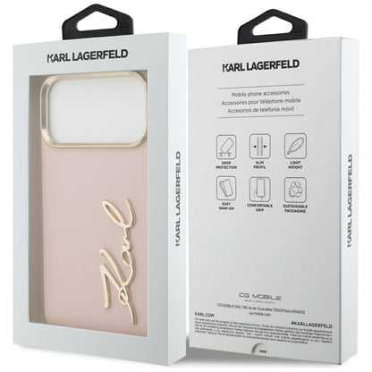 Husa pentru Apple iPhone 17 Pro Max, Karl Lagerfeld, Script Logo, Roz