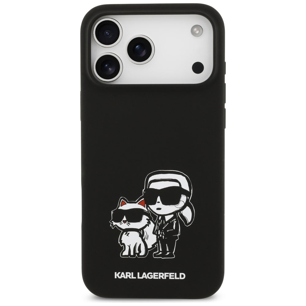 Husa pentru Apple iPhone 17 Pro Max, Karl Lagerfeld, Sketch and Logo Karl & Choupette, Neagra