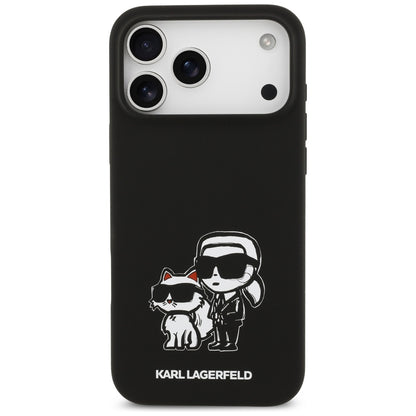 Husa pentru Apple iPhone 17 Pro Max, Karl Lagerfeld, Sketch and Logo Karl & Choupette, Neagra