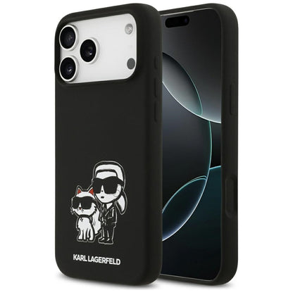 Husa pentru Apple iPhone 17 Pro Max, Karl Lagerfeld, Sketch and Logo Karl & Choupette, Neagra
