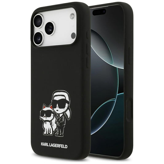 Husa pentru Apple iPhone 17 Pro Max, Karl Lagerfeld, Sketch and Logo Karl & Choupette, Neagra