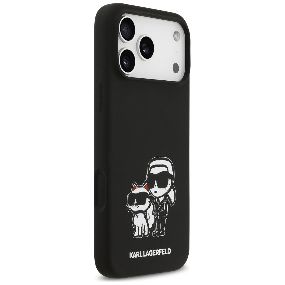 Husa pentru Apple iPhone 17 Pro Max, Karl Lagerfeld, Sketch and Logo Karl & Choupette, Neagra