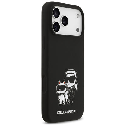 Husa pentru Apple iPhone 17 Pro Max, Karl Lagerfeld, Sketch and Logo Karl & Choupette, Neagra