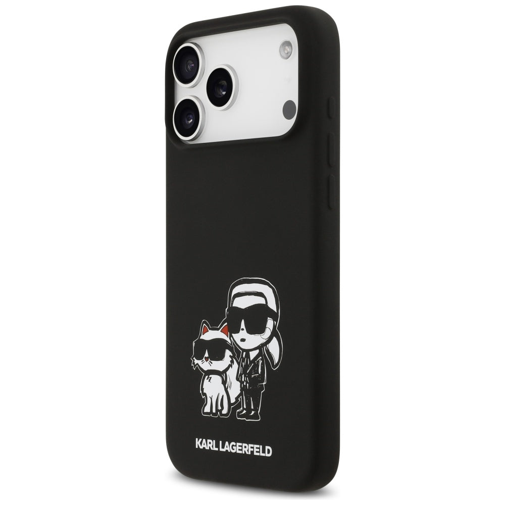 Husa pentru Apple iPhone 17 Pro Max, Karl Lagerfeld, Sketch and Logo Karl & Choupette, Neagra