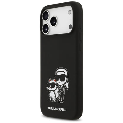 Husa pentru Apple iPhone 17 Pro Max, Karl Lagerfeld, Sketch and Logo Karl & Choupette, Neagra