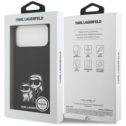 Husa pentru Apple iPhone 17 Pro Max, Karl Lagerfeld, Sketch and Logo Karl & Choupette, Neagra