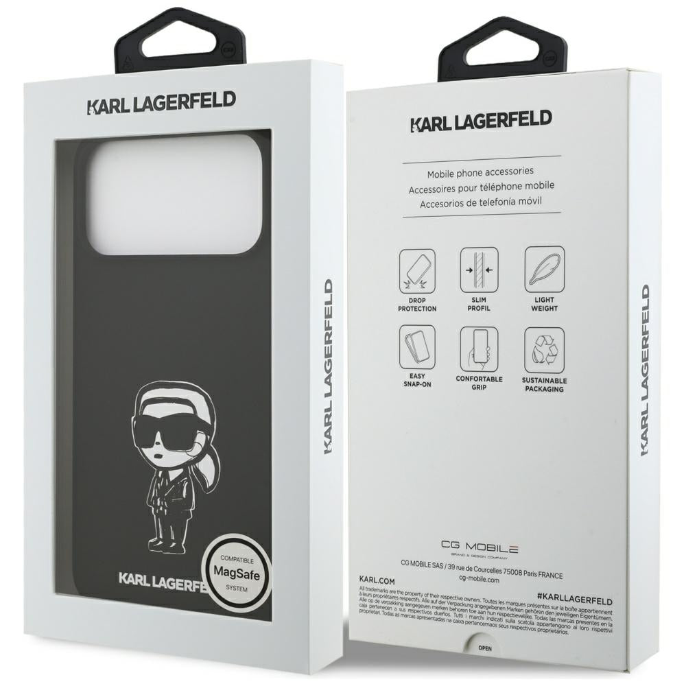 Husa pentru Apple iPhone 17 Pro Max, Karl Lagerfeld, Sketch and Logo Karl, Neagra