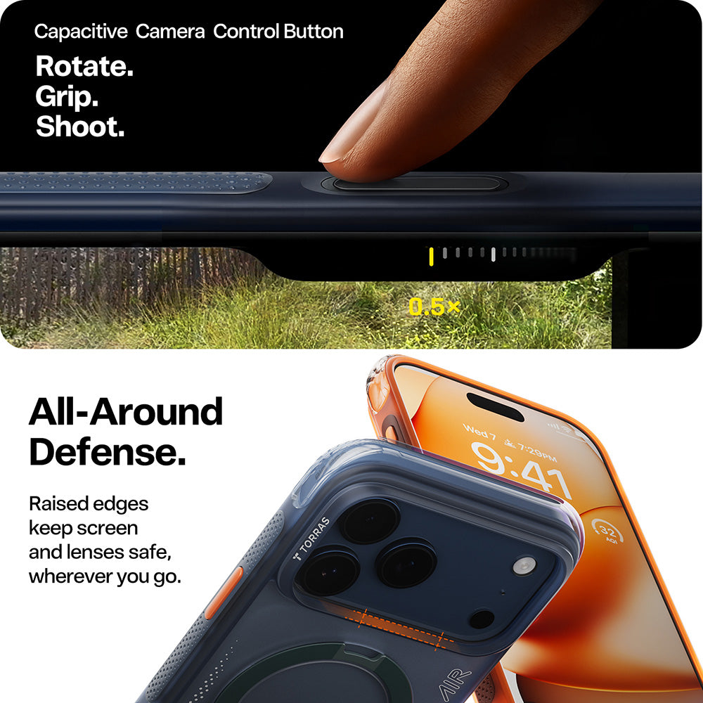 Husa pentru Apple iPhone 17 Pro, Torras, Ostand Spin Air, Albastra