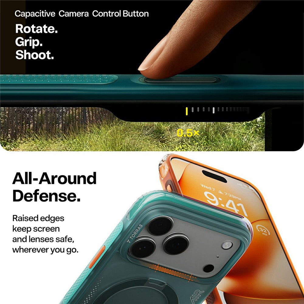 Husa pentru Apple iPhone 17 Pro, Torras, Ostand Spin Air, Verde
