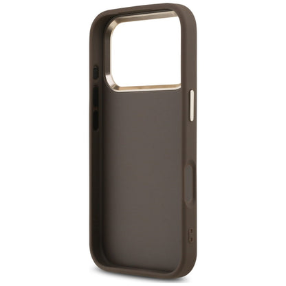 Husa pentru Apple iPhone 18 Pro / 17 Pro, Guess, 4G Classic Logo with Strap, Maro Aurie