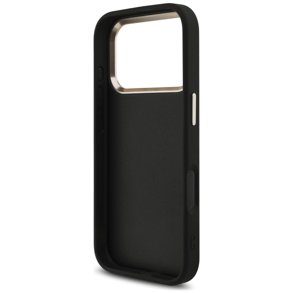 Husa pentru Apple iPhone 18 Pro / 17 Pro, Guess, 4G Classic Logo with Strap, Neagra Aurie