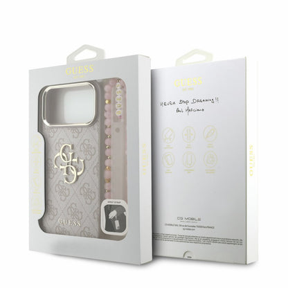 Husa pentru Apple iPhone 18 Pro / 17 Pro, Guess, 4G Classic Logo with Strap, Roz Aurie