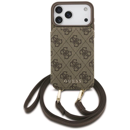 Husa pentru Apple iPhone 18 Pro / 17 Pro, Guess, 4G Crossbody Cardslot, Maro