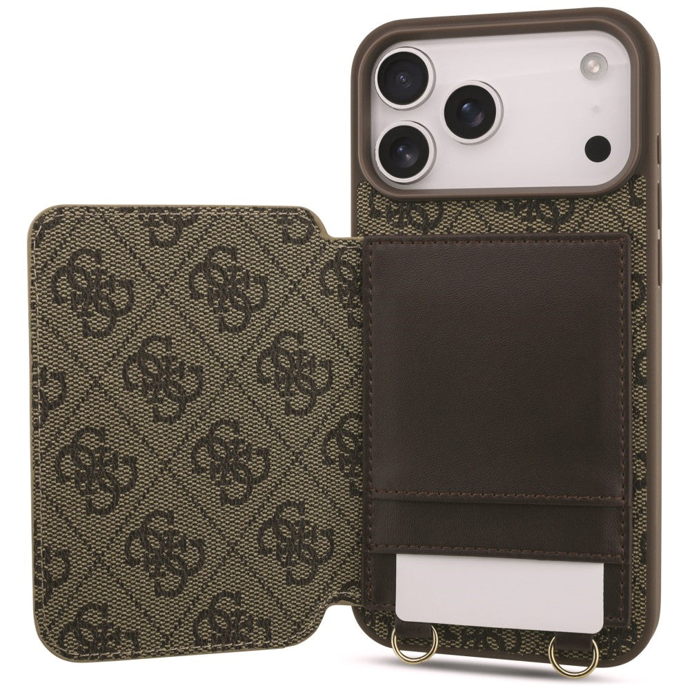 Husa pentru Apple iPhone 18 Pro / 17 Pro, Guess, 4G Crossbody Cardslot, Maro