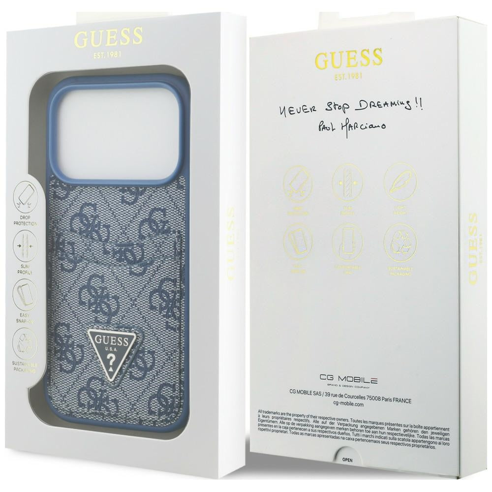 Husa pentru Apple iPhone 18 Pro / 17 Pro, Guess, 4G Double Card Triangle, Albastra
