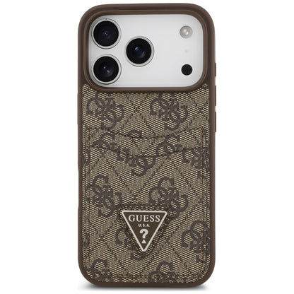 Husa pentru Apple iPhone 18 Pro / 17 Pro, Guess, 4G Double Card Triangle, Maro