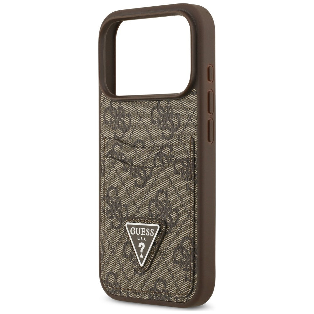 Husa pentru Apple iPhone 18 Pro / 17 Pro, Guess, 4G Double Card Triangle, Maro