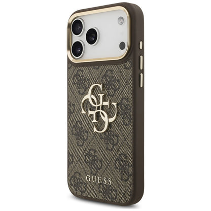 Husa pentru Apple iPhone 18 Pro / 17 Pro, Guess, Big 4G Classic Logo & Big Strap Metal Buttons, Maro