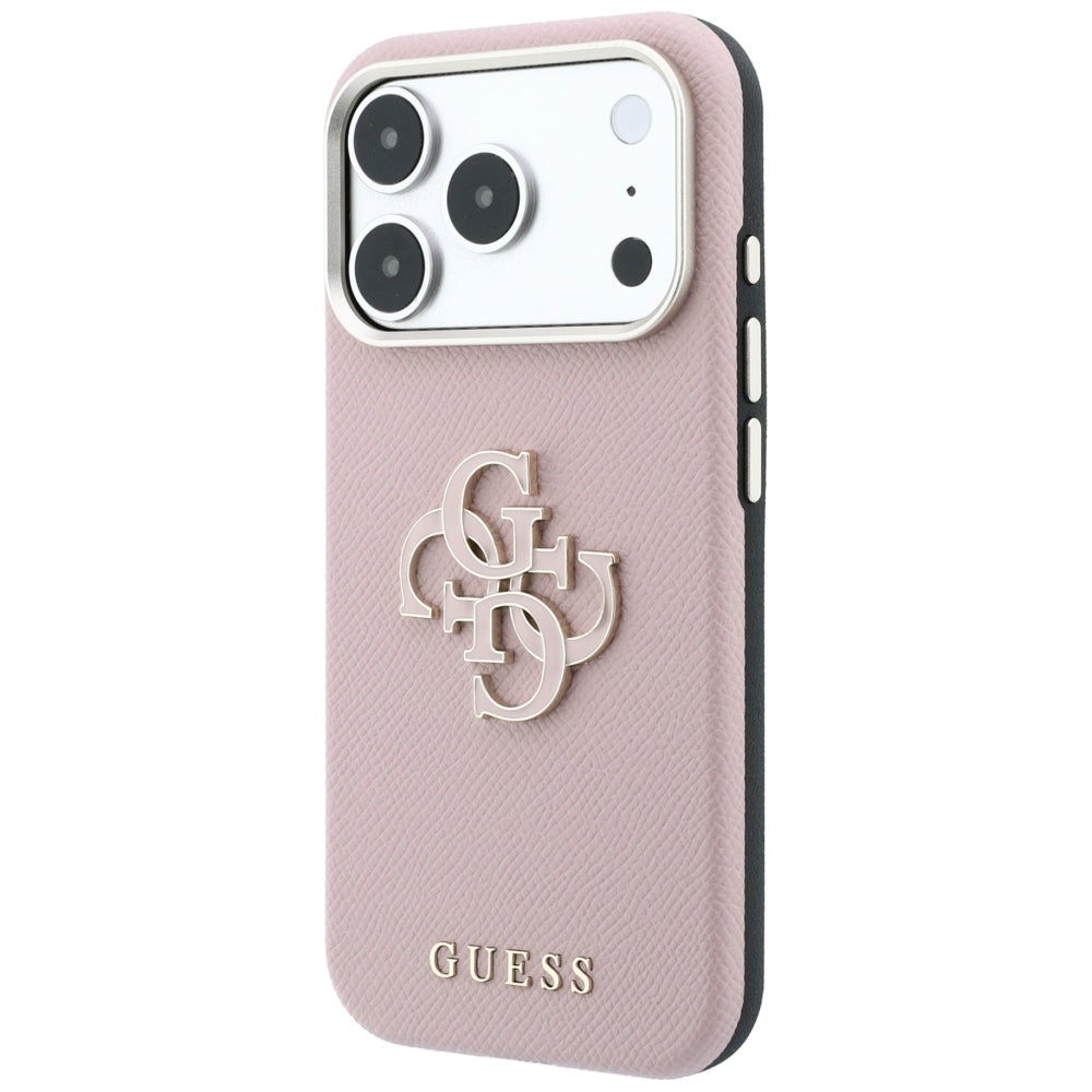 Husa pentru Apple iPhone 18 Pro / 17 Pro, Guess, Grained Big Resin Logo, Roz