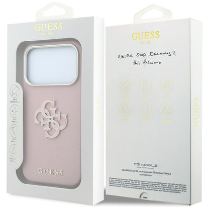 Husa pentru Apple iPhone 18 Pro / 17 Pro, Guess, Grained Big Resin Logo, Roz
