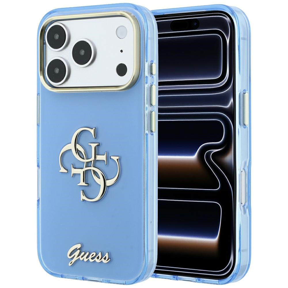 Husa pentru Apple iPhone 18 Pro / 17 Pro, Guess, IML 4G Metal Script, Bleu