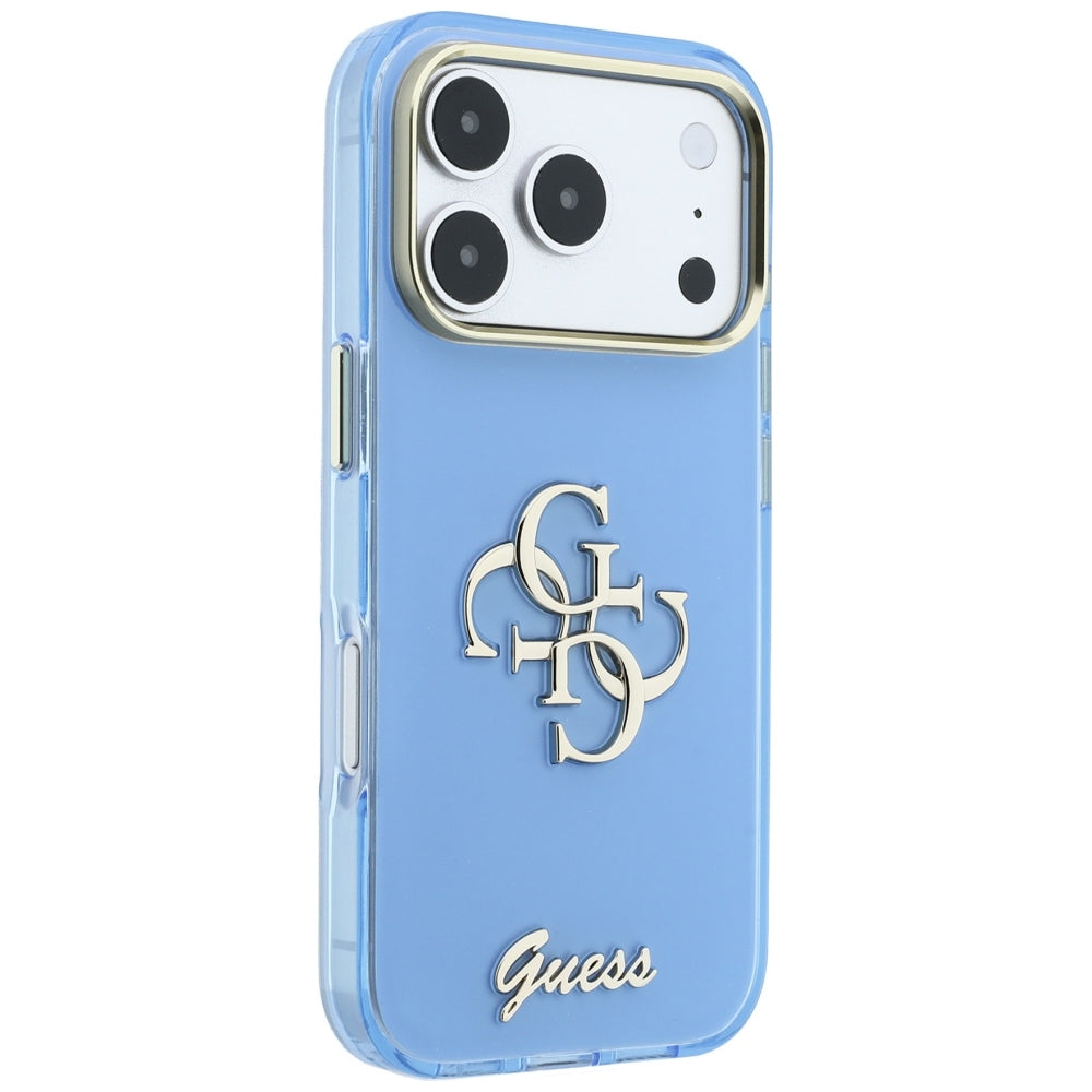 Husa pentru Apple iPhone 18 Pro / 17 Pro, Guess, IML 4G Metal Script, Bleu