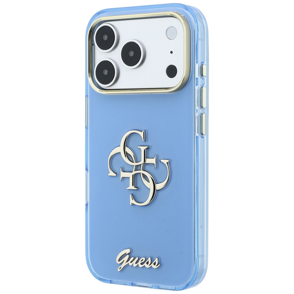 Husa pentru Apple iPhone 18 Pro / 17 Pro, Guess, IML 4G Metal Script, Bleu