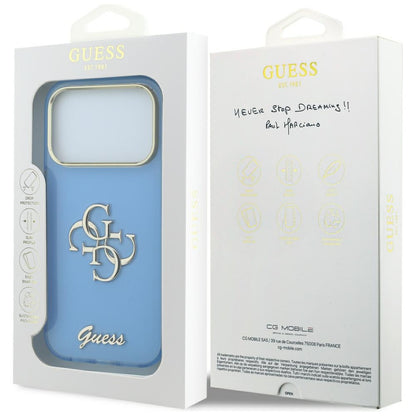 Husa pentru Apple iPhone 18 Pro / 17 Pro, Guess, IML 4G Metal Script, Bleu