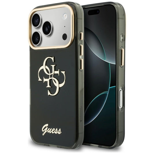 Husa pentru Apple iPhone 18 Pro / 17 Pro, Guess, IML 4G Metal Script, Neagra