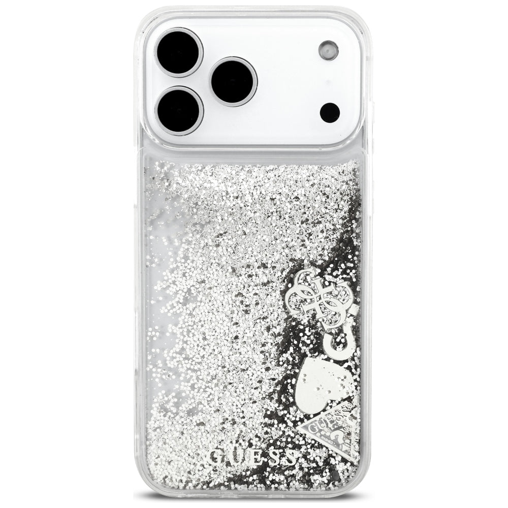 Husa pentru Apple iPhone 18 Pro / 17 Pro, Guess, Liquid Glitter Charms, Argintie