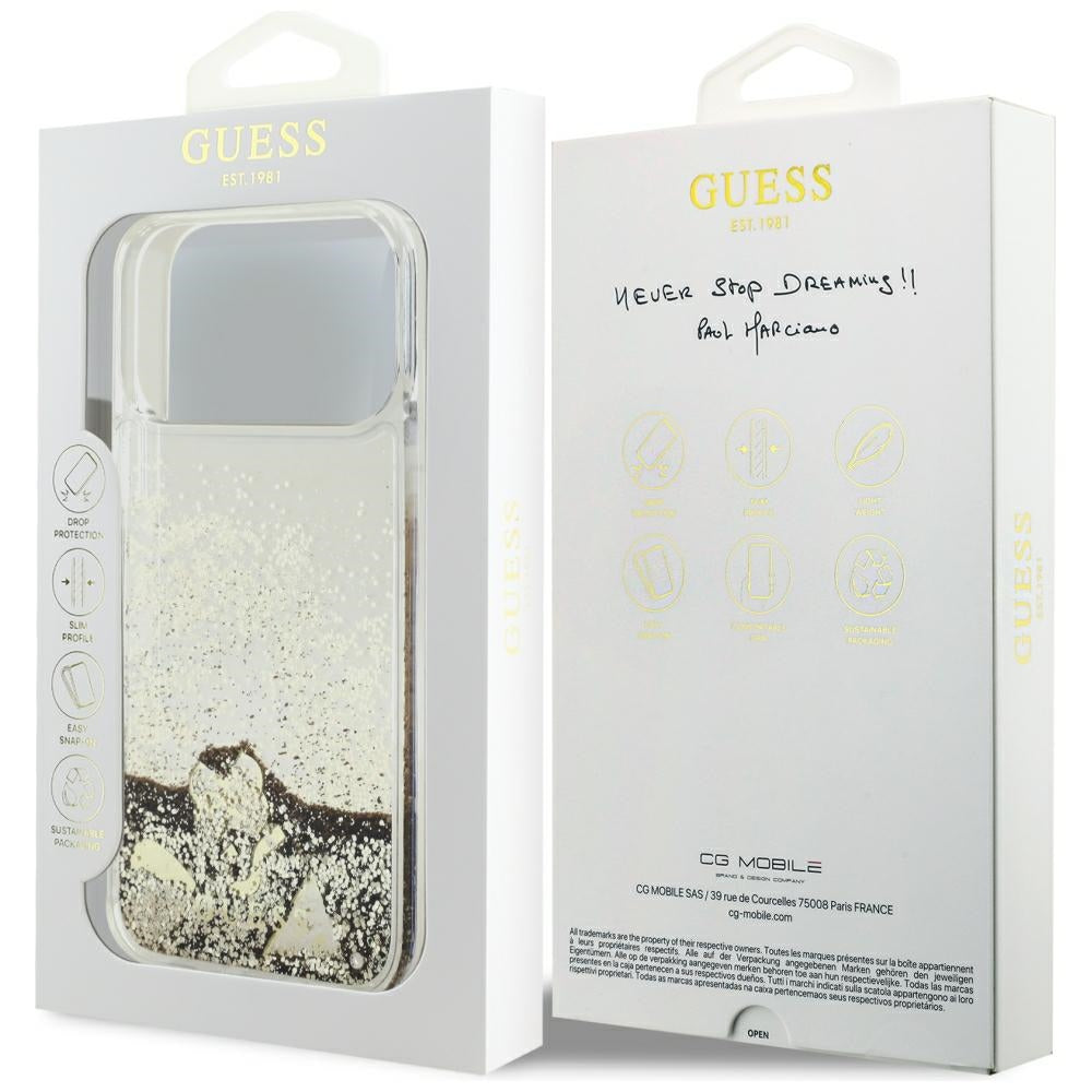 Husa pentru Apple iPhone 18 Pro / 17 Pro, Guess, Liquid Glitter Charms, Aurie