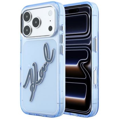 Husa pentru Apple iPhone 18 Pro / 17 Pro, Karl Lagerfeld, IML Big Signature Resin Logo and Metal Frame, Albastra