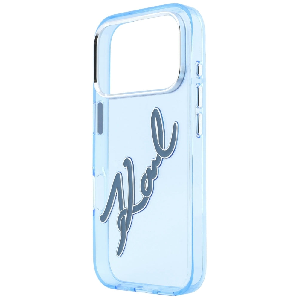 Husa pentru Apple iPhone 18 Pro / 17 Pro, Karl Lagerfeld, IML Big Signature Resin Logo and Metal Frame, Albastra