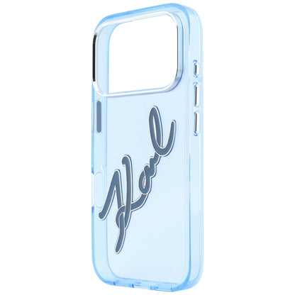 Husa pentru Apple iPhone 18 Pro / 17 Pro, Karl Lagerfeld, IML Big Signature Resin Logo and Metal Frame, Albastra