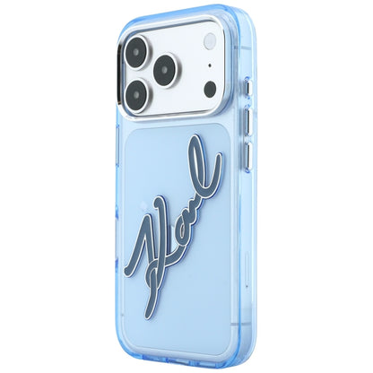 Husa pentru Apple iPhone 18 Pro / 17 Pro, Karl Lagerfeld, IML Big Signature Resin Logo and Metal Frame, Albastra