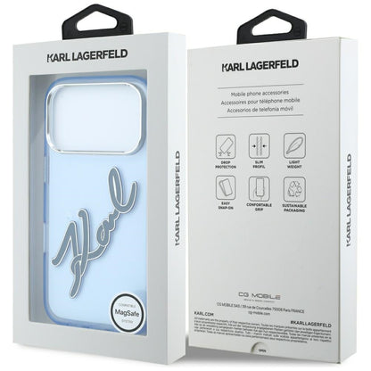 Husa pentru Apple iPhone 18 Pro / 17 Pro, Karl Lagerfeld, IML Big Signature Resin Logo and Metal Frame, Albastra