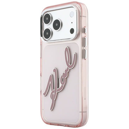 Husa pentru Apple iPhone 18 Pro / 17 Pro, Karl Lagerfeld, IML Big Signature Resin Logo and Metal Frame, Roz