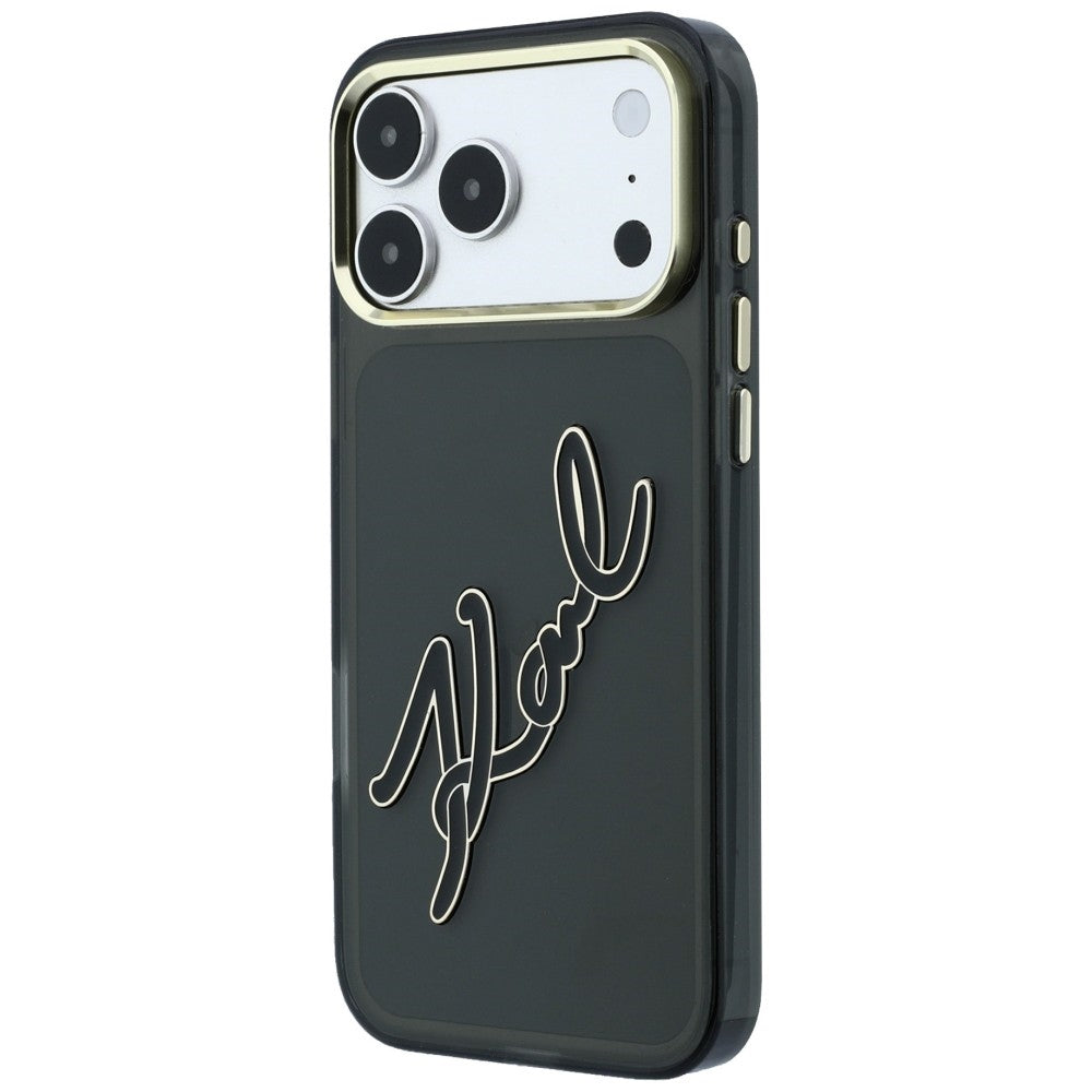 Husa pentru Apple iPhone 18 Pro / 17 Pro, Karl Lagerfeld, IML Big Signature Resin Logo and Metal Frame, Neagra