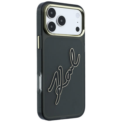 Husa pentru Apple iPhone 18 Pro / 17 Pro, Karl Lagerfeld, IML Big Signature Resin Logo and Metal Frame, Neagra