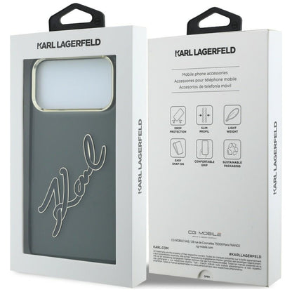 Husa pentru Apple iPhone 18 Pro / 17 Pro, Karl Lagerfeld, IML Big Signature Resin Logo and Metal Frame, Neagra