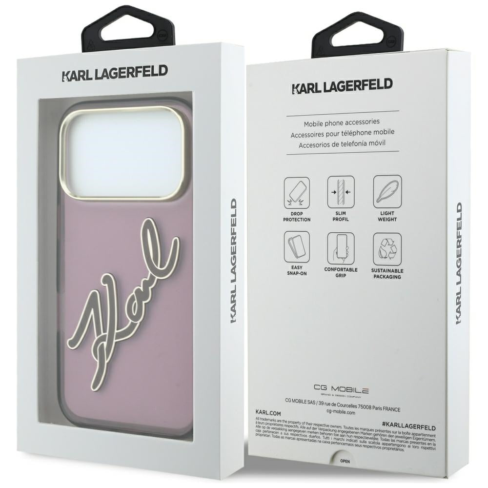 Husa pentru Apple iPhone 18 Pro / 17 Pro, Karl Lagerfeld, IML Big Signature Resin Logo and Metal Frame, Visinie