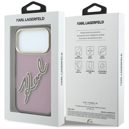 Husa pentru Apple iPhone 18 Pro / 17 Pro, Karl Lagerfeld, IML Big Signature Resin Logo and Metal Frame, Visinie