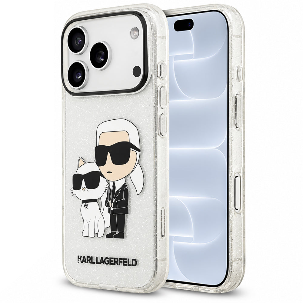 Husa pentru Apple iPhone 18 Pro / 17 Pro, Karl Lagerfeld, IML Glitter Karl and Choupette NFT, Transparenta