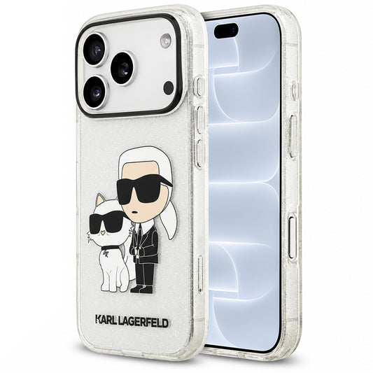 Husa pentru Apple iPhone 18 Pro / 17 Pro, Karl Lagerfeld, IML Glitter Karl and Choupette NFT, Transparenta