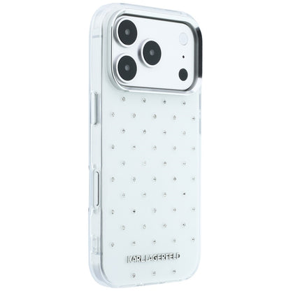 Husa pentru Apple iPhone 18 Pro / 17 Pro, Karl Lagerfeld, IML Rhinestones and Electroplated Logo, Alba